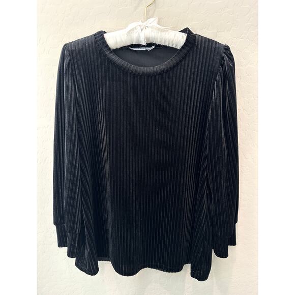 FLOYD BY SMITH | Black Velvet Pleated Puff Sleeve Top Made in Italy | Medium - Picture 1 of 6